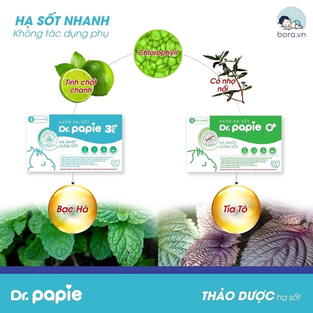 Khăn lau hạ sốt Dr Papie chính hãng, hộp 5 gói