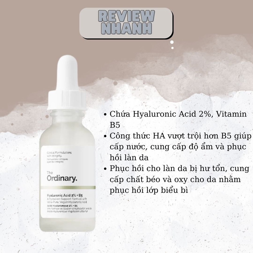 Tinh chất cấp ẩm - serum phục hồi Hyaluronic Acid 2% + B5 The Ordinary