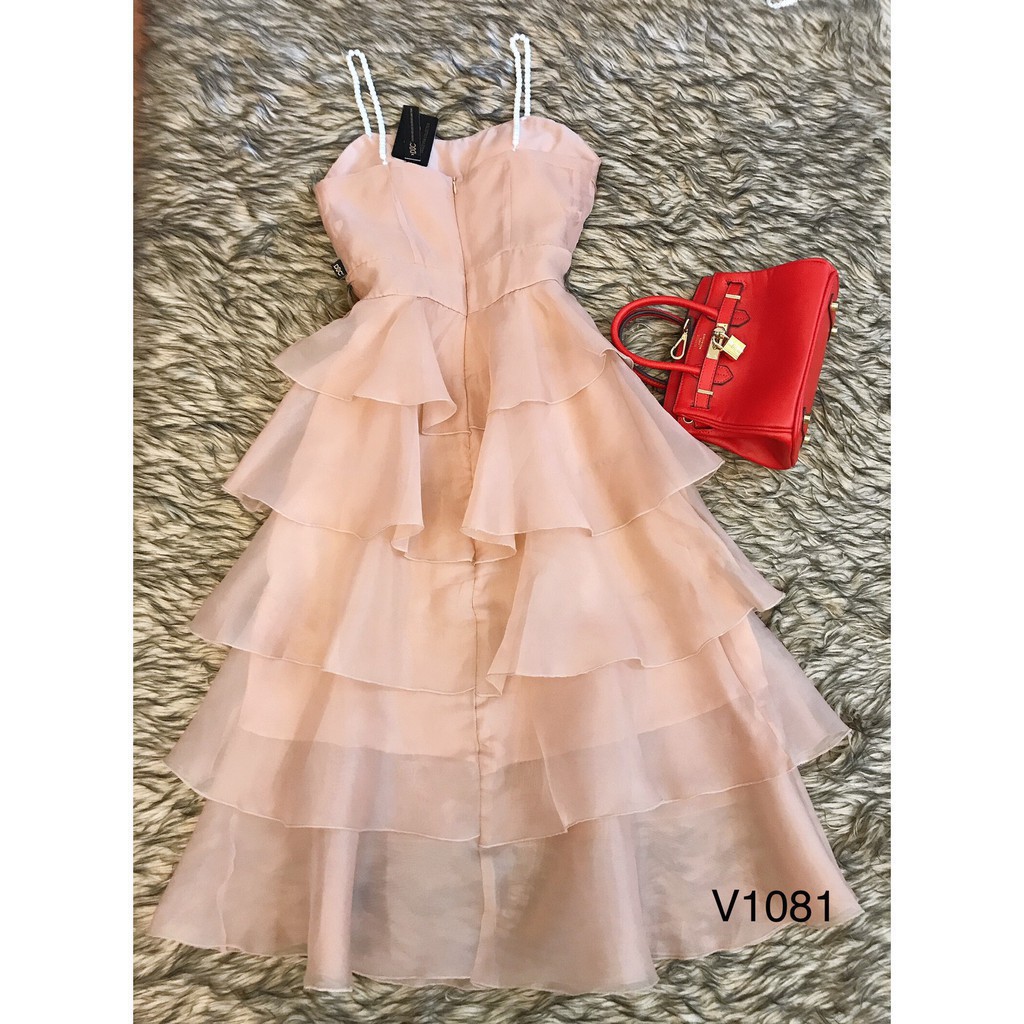 [ xả kho ] MiD Đầm be 2 dây ngọc V1081 Mie Design ảnh thật