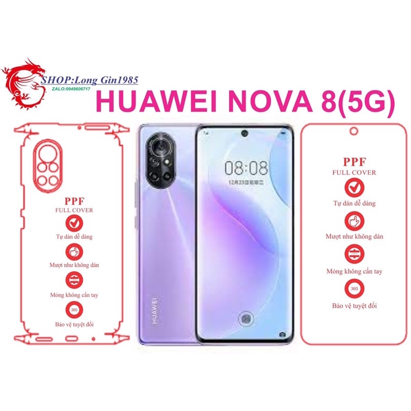 Huawei Nova 8 5G miếng dán trong Ppf mặt sau và mặt trước chống va đập chống trầy xước