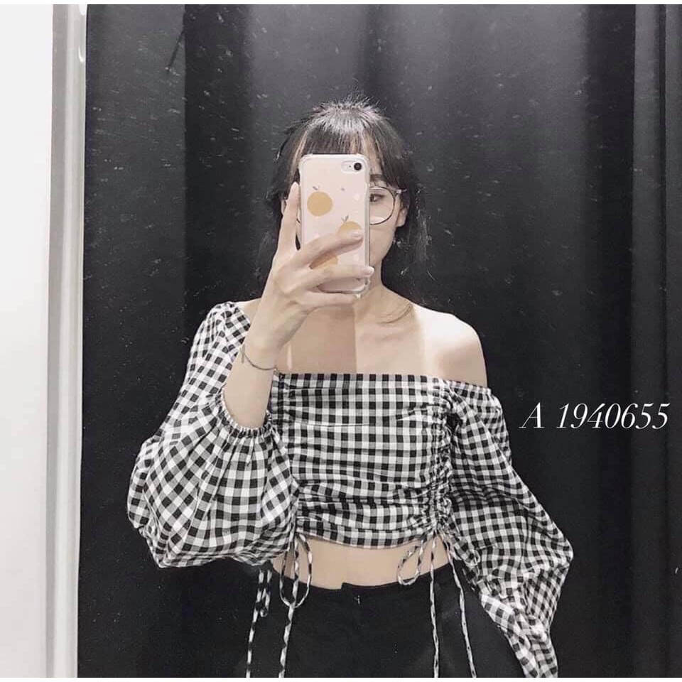 Áo Kate Caro Kiểu Bẹt Vai Phối Dây Rút Hai Bên Kiểu TikTok TTS0942