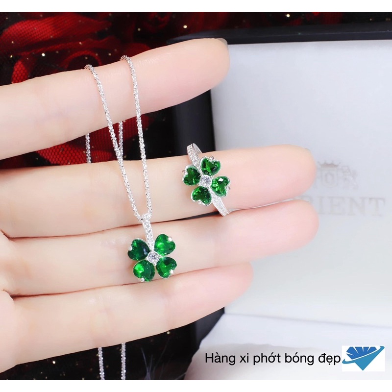 SET TRANG SỨC BẠC CỎ 4 LÁ MAY MẮN- NHẪN VÀ DÂY CHUYỀN NỮ