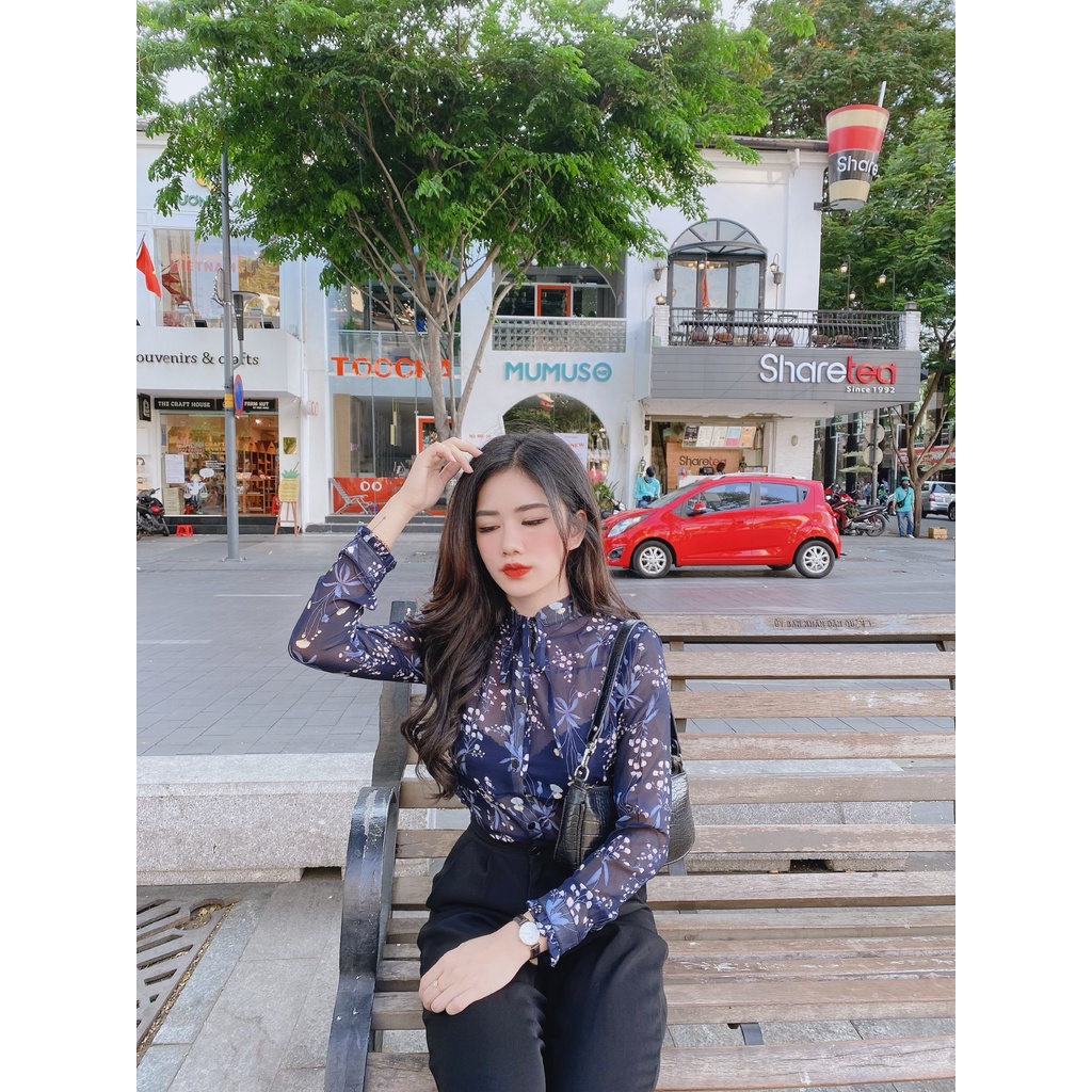 Áo Sơ Mi Voan Họa Tiết Hoa Phong Cách Sexy Xuyên Thấu Kiểu Hàn Quốc Cho Nữ