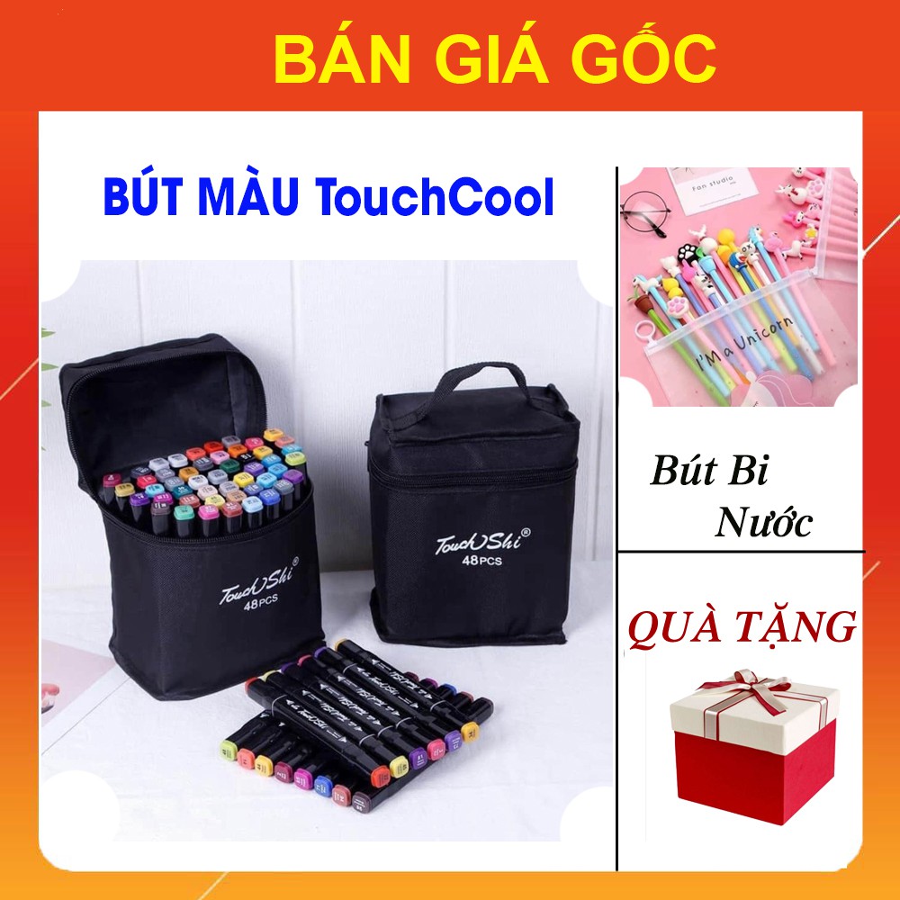 Bút Màu Marker 48 Cây 2 Đầu Lông Deli [COMBO TẶNG KÈM] Sét 20 Bút Bi Nước GIÁ SỈ Cho Bé Tập Tô Bộ Touchocool Kèm Túi Vải