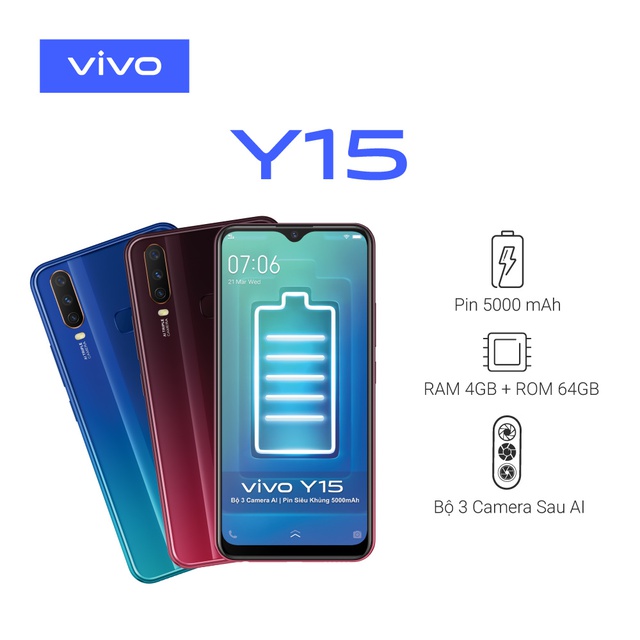 Điện thoại Vivo Y15 4Gb + 64Gb - Hàng Chính Hãng