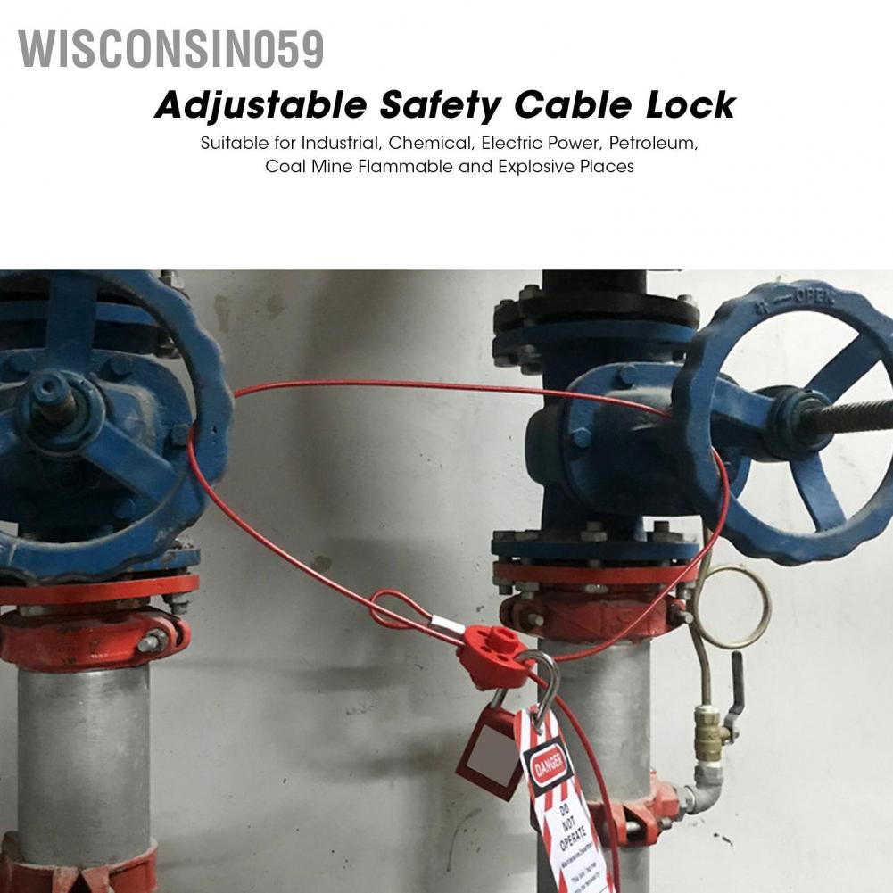 Wisconsin059 Adjustable Cable Lockout 2meters Lockable Handle Stainless Steel Tagout