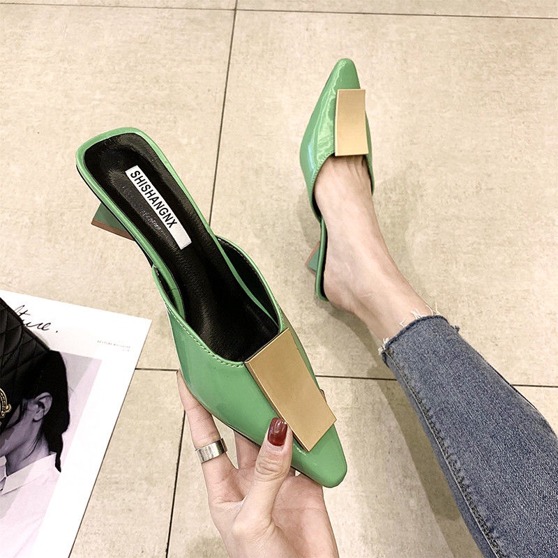 Pointed Toe half slippers women's summer outdoor wear 2022 new fashion all-match thick heel high heel sandals Muller half support women's shoes