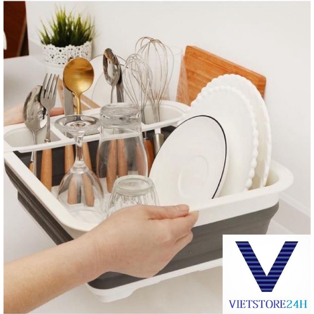 Giá úp chén kiêm rổ gấp gọn thông minh