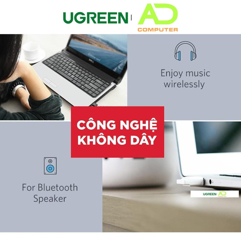 Thiết bị USB thu phát Bluetooth 4.0 UGREEN US192 cho máy tính laptop - Hàng phân phối chính hãng - Bảo hành 18 tháng