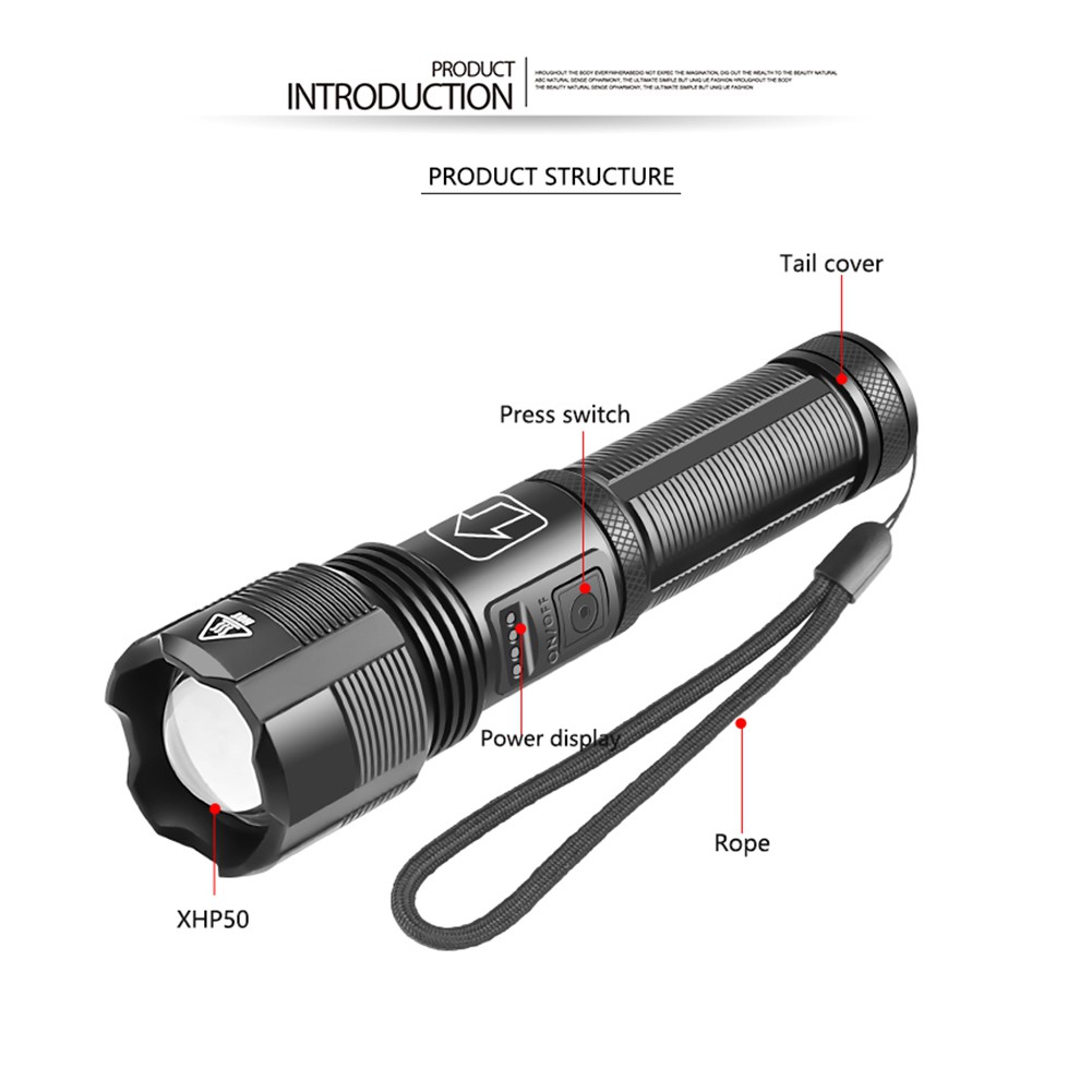  Đèn Pin Xhp50 Led 60000 Lumens Với Cổng Sạc Usb 18650 | BigBuy360 - bigbuy360.vn
