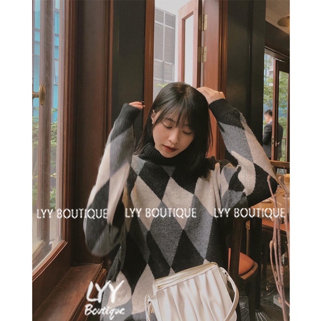 Áo len cổ lọ họa tiết quả trám HOT HIT dáng dài 3 màu chất len dầy siêu ấm hàng Quảng Châu LYY BOUTIQUE | BigBuy360 - bigbuy360.vn