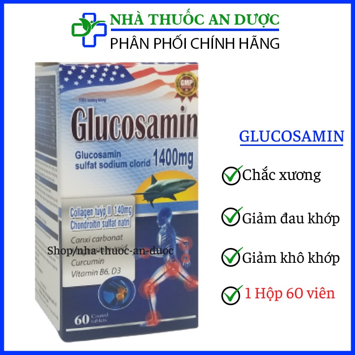 Viên xương khớp Glucosamin 1400mg giảm đau nhức mỏi xương khớp Hộp 60 viên