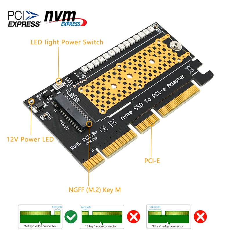 Thẻ Chuyển Đổi PCI E NVMe Cho M 2 SSD Sang PCIE X4 M 2 Hỗ Trợ Chuyển Đổi Giao Diện Chìa Khóa 224