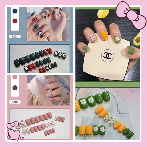 24pcs móng tay giả nhiều kiểu dáng chống thấm nước kèm keo dán tiện dụng
