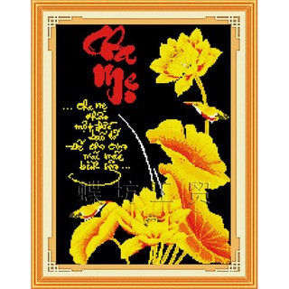 Tranh Thêu Chữ Thập 3D Cha Mẹ Hoa Sen 222342 (KHÁCH TỰ THÊU) KT:39X50CM