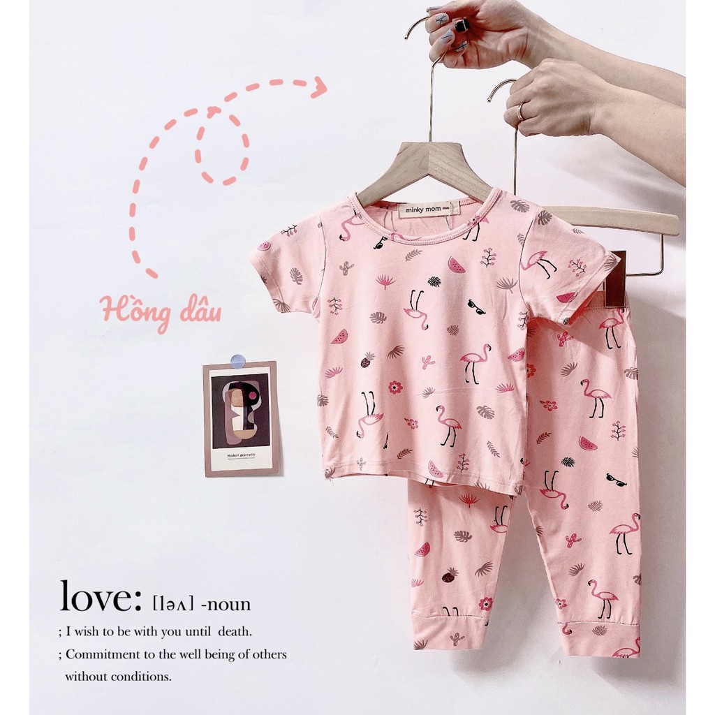 [SALE] Bộ Dài Tay Cho Bé Trai, Bé Gái Minky Mom Vải Thun Lạnh Hoạ Tiết Hồng Hạc, Quần Áo Thu Đông Cho Bé MKMTD2118