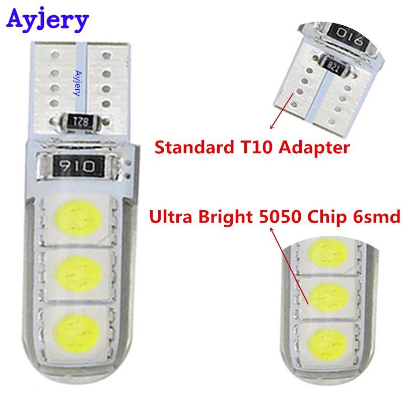 1 Đèn Led T10 W5W 194 Silica 5050 6 SMD 12V Siêu Sáng Gắn Biển Số Xe Hơi