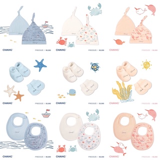 Set 2 yếm tròn, 2 mũ, bao tay bao chân CHAANG cotton tự nhiên mềm mịn