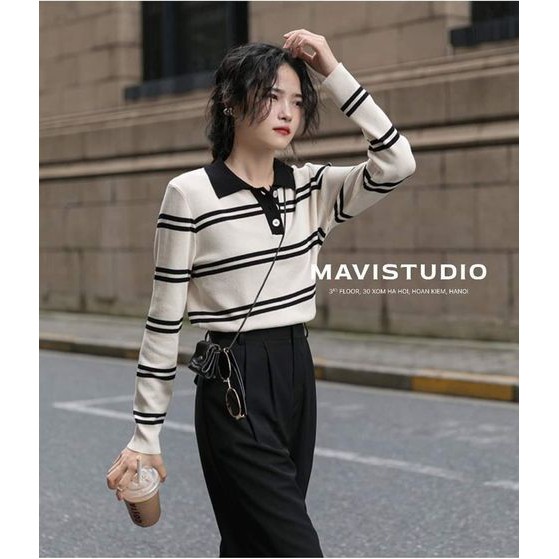 Áo len cổ polo dài tay