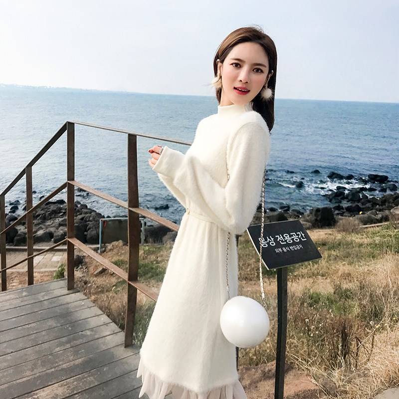 Đầm dáng rộng phối lưới phong cách Hàn Quốc thời trang thu đông hàng mới dành cho nữ 2021