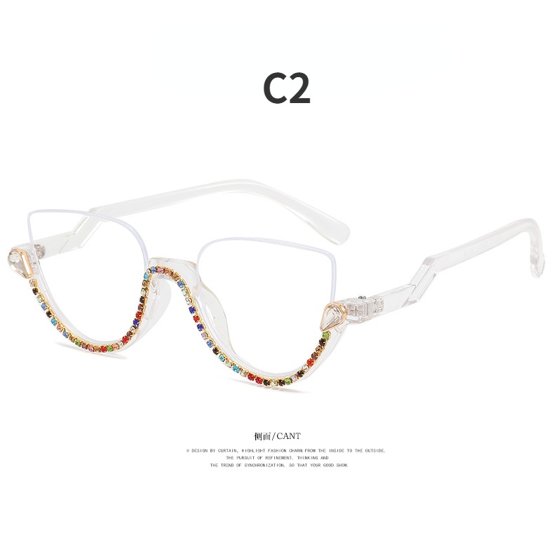 COD  Mắt Kính Nửa Gọng Kim Cương Sáng Xanh Lam Phong Cách Âu Mỹ Cá Tính Hợp Thời Trang Cho Nữ