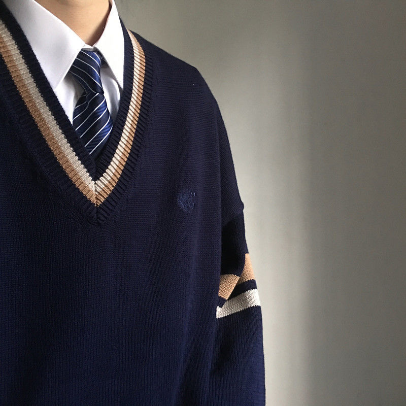 Áo Len Nam New College Korean Students Loose Couple Pullover V-neck Knitted Sweater Men