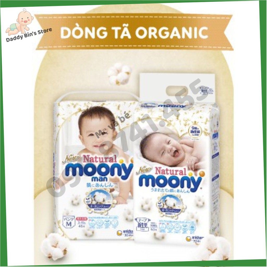 Tã MOONY NATURAL Nội Địa Nhật dán/quần NB63/S58/M46/L36/XL32