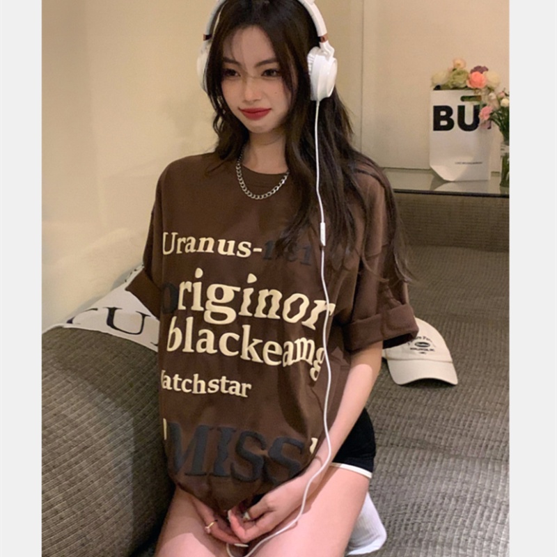 Áo Thun Tay Ngắn Dáng Rộng Hoạ Tiết In Hợp Thời Trang Cho Nữ