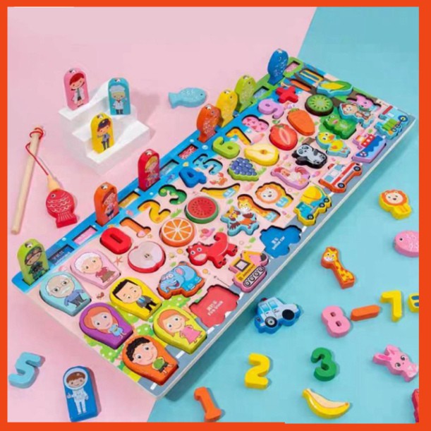 Bộ Đồ Chơi Bảng Bằng Gỗ Thông Minh Giúp Bé Vừa Học Số Vừa Câu cá Và Ghép Hình Giúp cho Trẻ Phát Triển Trí Não