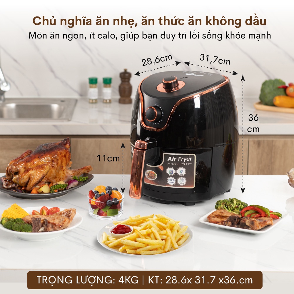 Nồi chiên không dầu 5 Lít nhập khẩu FujiE Nhật Bản tự ngắt rổ chiên tháo rời chống dính cao cấp