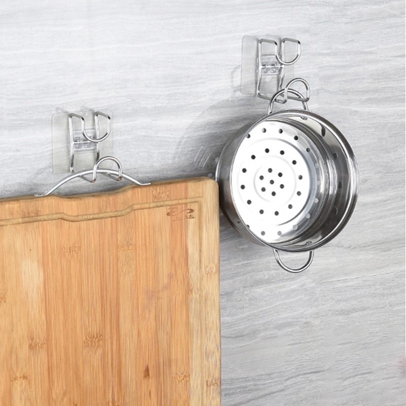 Móc Inox Dán Tường Treo Thau, Chậu, Dụng Cụ Nhà Bếp, Treo Đồ Đa Năng