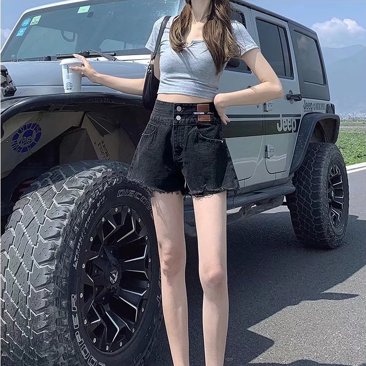 Quần Short Denim Lưng Cao Dáng Rộng Cỡ Lớn Thời Trang Hàn Quốc Xinh Xắn Cho Nữ