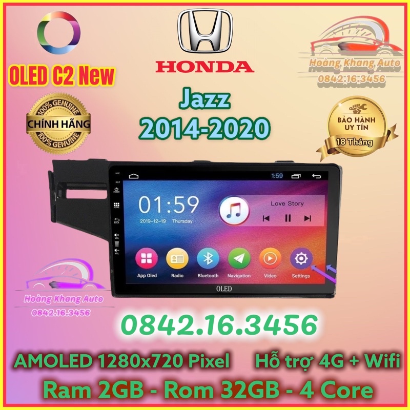 Màn hình Android OLED C2 New Theo Xe HONDA JAZZ 2014 - 2020, 10 inch Kèm dưỡng và jack zin