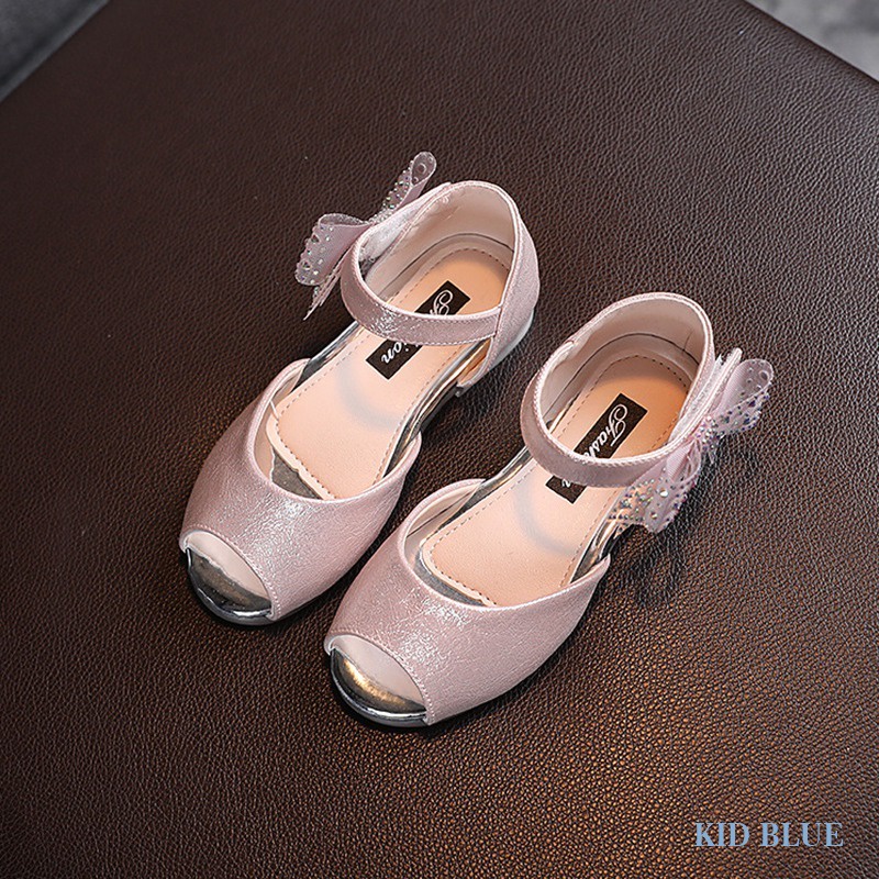 Giày Sandal Đế Mềm Hở Mũi Màu Trơn Đính Đá Thời Trang Mùa Hè Cho Bé Gái