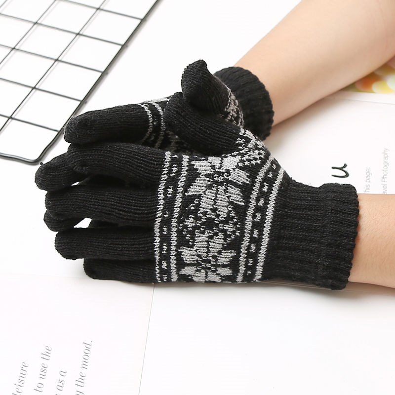 Găng tay nửa ngón tay nữ mùa thu và mùa đông Phần mỏng ấm áp đan nửa sợi len Găng tay nam nữ viết chữ