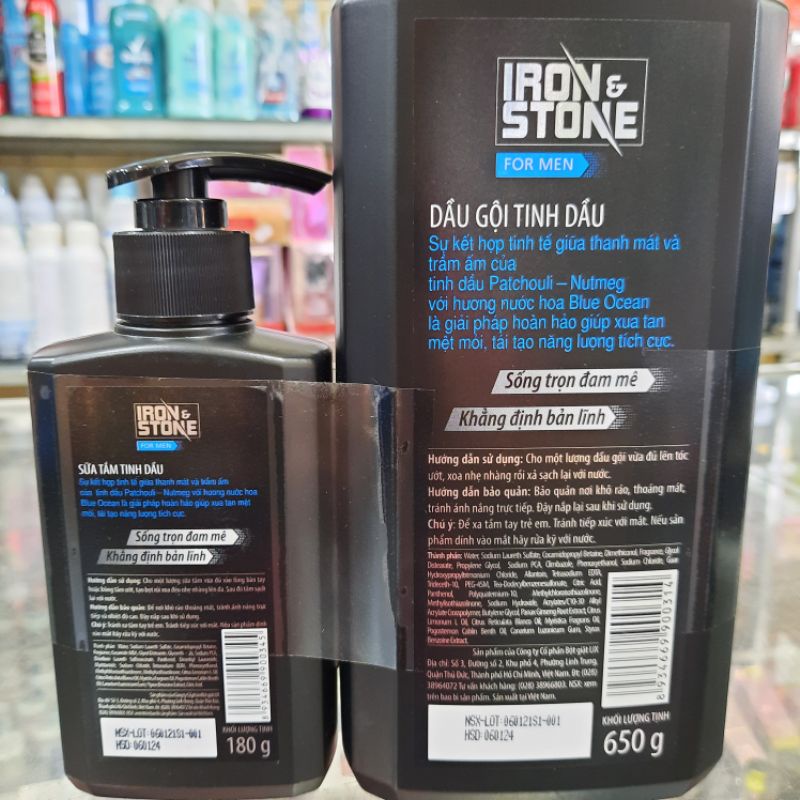 Dầu gội tinh dầu thiên nhiên Iron Stone 650g - tặng sữa tắm tinh dầu 180g&lt;br&gt;