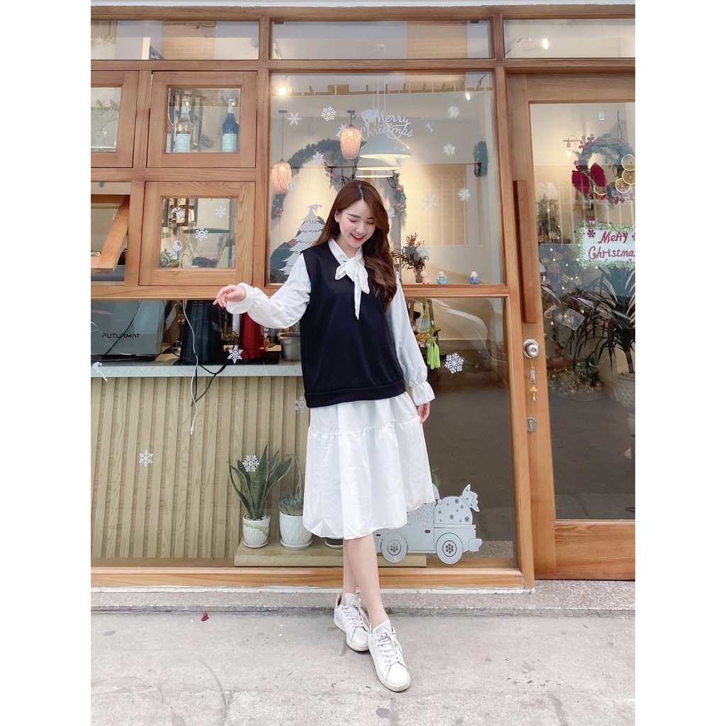 [Mã FAGREEN245 giảm 10% tối đa 30K đơn 99K] [ẢNH THẬT] Set váy tiểu thư kèm áo ghile ulzzang - B11 - jannahouse | BigBuy360 - bigbuy360.vn