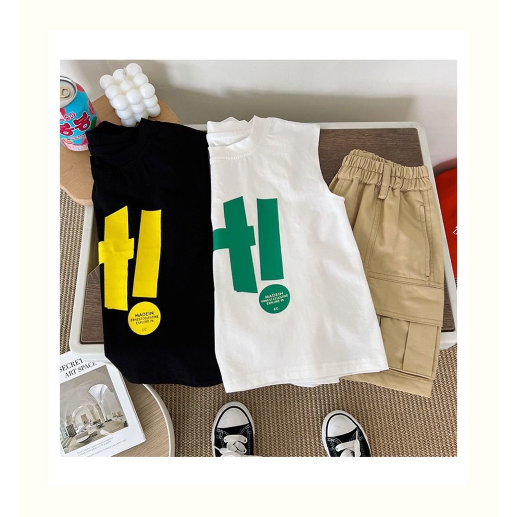 [Babycat] Hàng Có Sẵn Áo Thun Cotton Nguyên Chất Không Tay Dáng Rộng In Chữ Xiaowajia Phong Cách Phương Tây Dễ Phối Đồ Mùa Hè Mới Cho Bé Trai