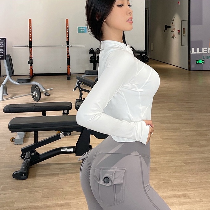 Áo thun thể thao tập gym, yoga dài tay cổ đứng sexy cuốn hút