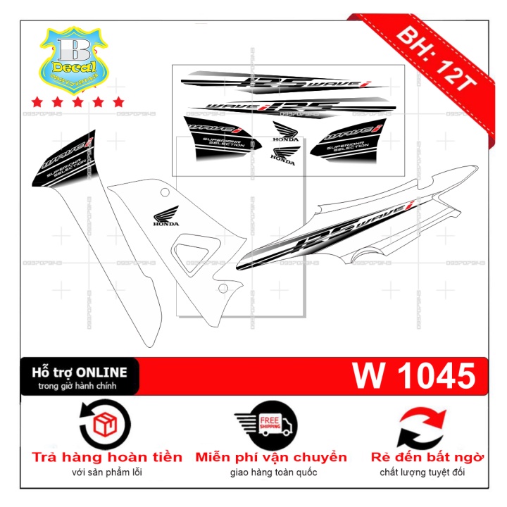 ( Quí khách vui lòng mang ra tiệm cho thợ dán ) Tem wave 2016 chế 125i trắng