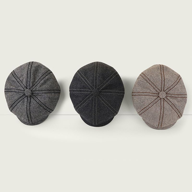 Mũ Beret Vải Len 8 Tấm Họa Tiết Kẻ Sọc Phong Cách Vintage Dành Cho Nam Nữ