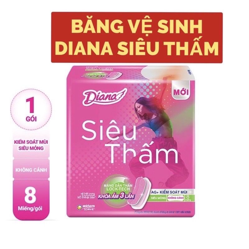 BĂNG VỆ SINH DIANA HỒNG SIÊU MỎNG SIÊU THẤM. HÀNG CÔNG TY 8 MIẾNG