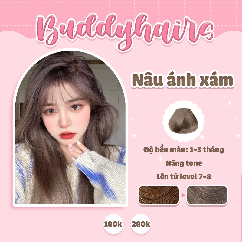 Thuốc nhuộm tóc NÂU ÁNH XÁM hot trend cần dùng Thuốc tẩy tóc Buddy của buddyhairs,buddy.hairs,buddyhair