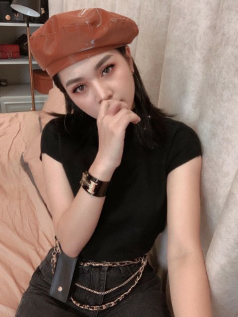áo len nữ dệt kim cổ 3 phân cộc tay