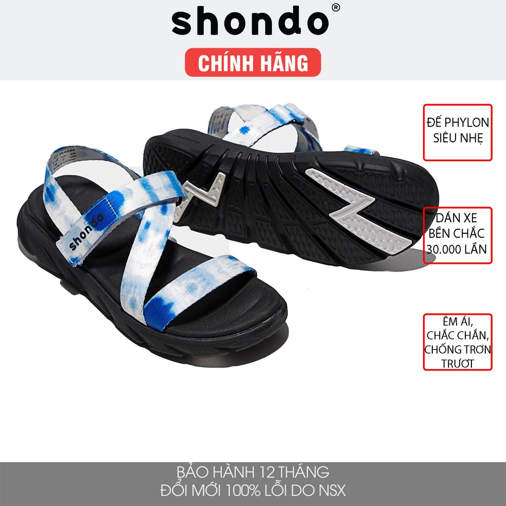 Giày sandal Shondo nam nữ đi học F6 đế bằng loang khói xanh dương F6S1031