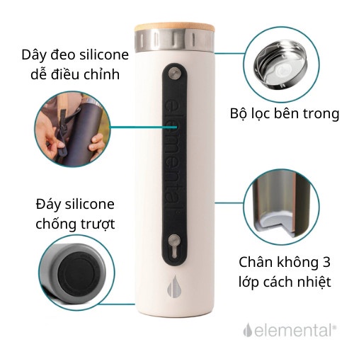 Bình giữ nhiệt Elemental 590ml  màu trắng, giữ nhiệt vượt trội, inox 304, giá tốt