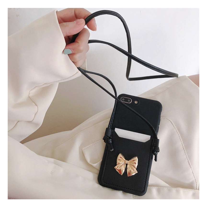 Ốp Điện Thoại Có Ngăn Đựng Thẻ Và Dây Đeo Màu Trơn Cho iPhone14 13 11 12Pro Xsmax X / XS 7 / 8plus XR SE2 6S