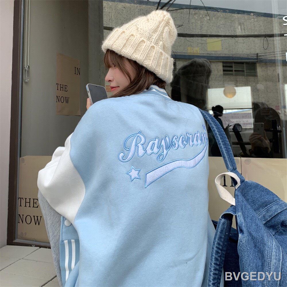 ✷✎♘Áo bomber nam nữ phối tay họa tiết chữ R phom rộng unisex