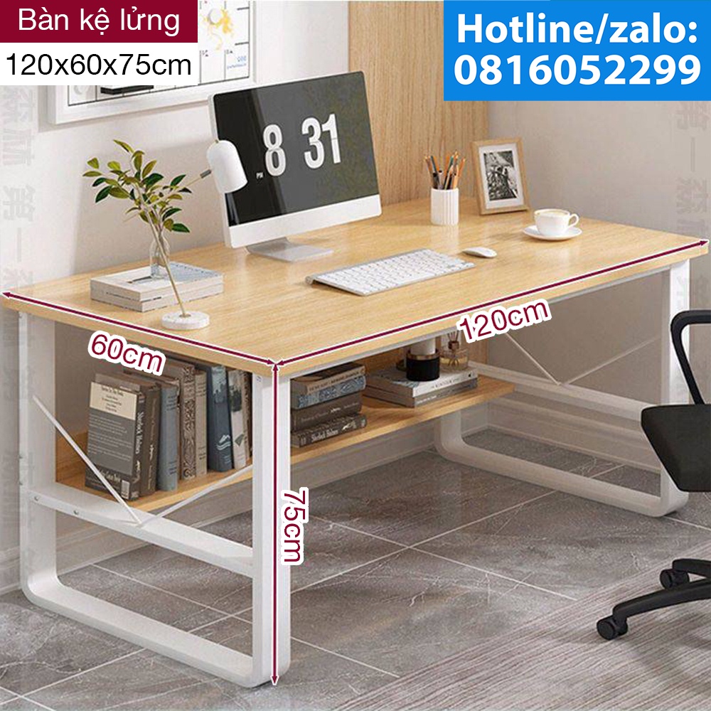 Bàn Làm Việc Có Kệ Lửng và Kệ Sách Đa Năng Trên Mặt Bàn 1mx60, 1m2x60, Bàn Văn Phòng Thông Minh, Khung Sắt Kèm Giá Sách