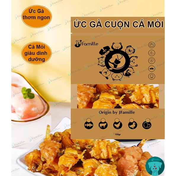 Treat Thưởng Giàu Đạm Chó Mèo JFAMILLE, Ức Gà Cuộn Thập Cẩm, Món Ngon Giàu Dinh Dưỡng. JF195